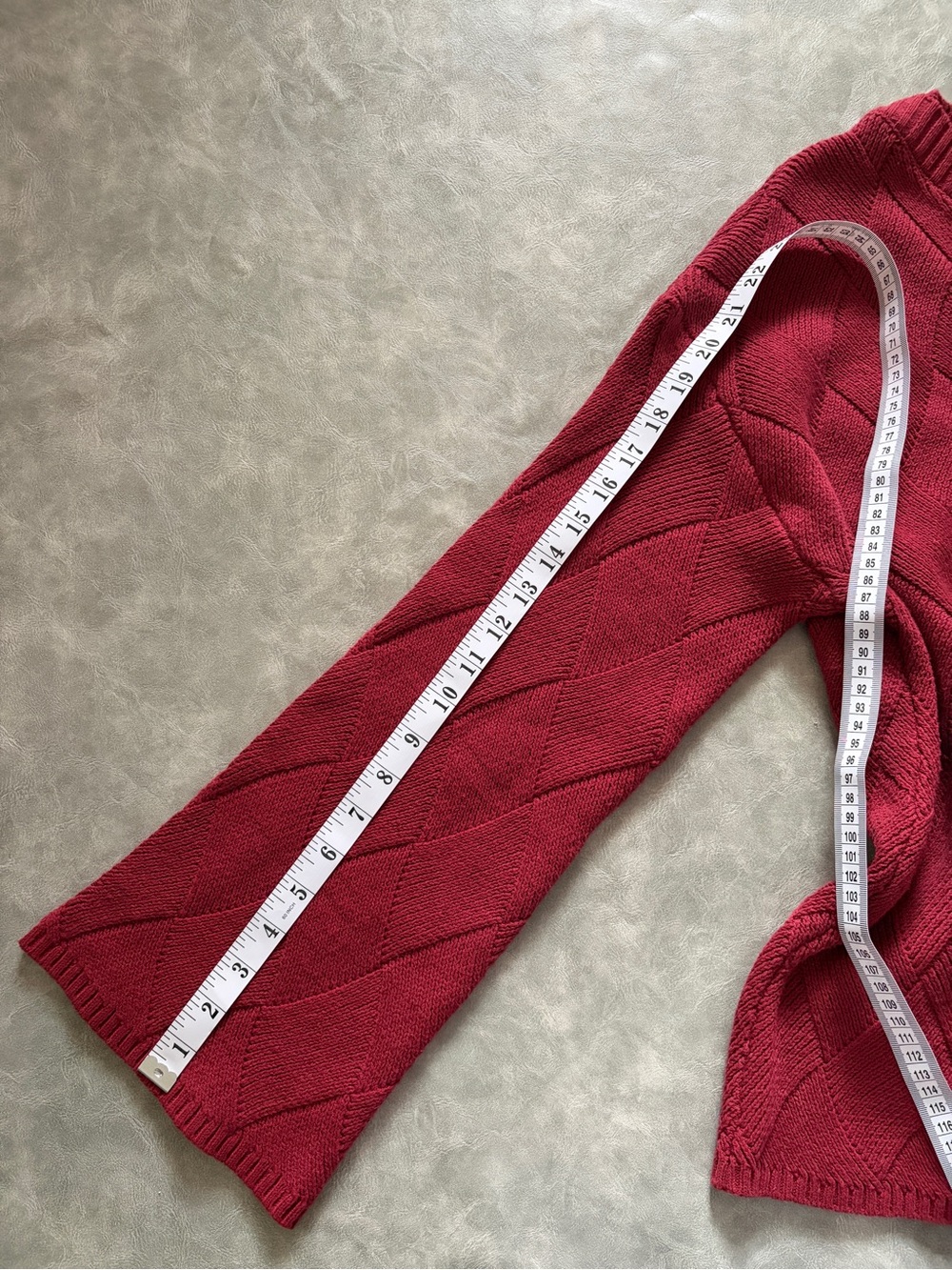 FDJ French Dressing Red Bell Sleeve Drop Shoulder Diamond Knit Boatneck Sweater - Picture 9 of 10